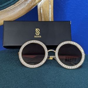 Sojos White Diamond Circle Glasses Hippie Gold